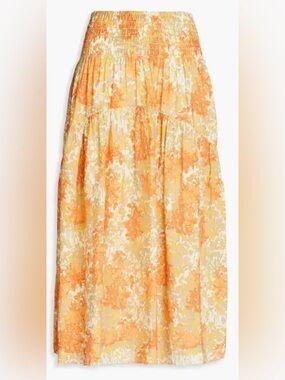 NWOT $398 Vince. Midi Skirt Boho Floral Smocked Pockets Stretchy Size Medium